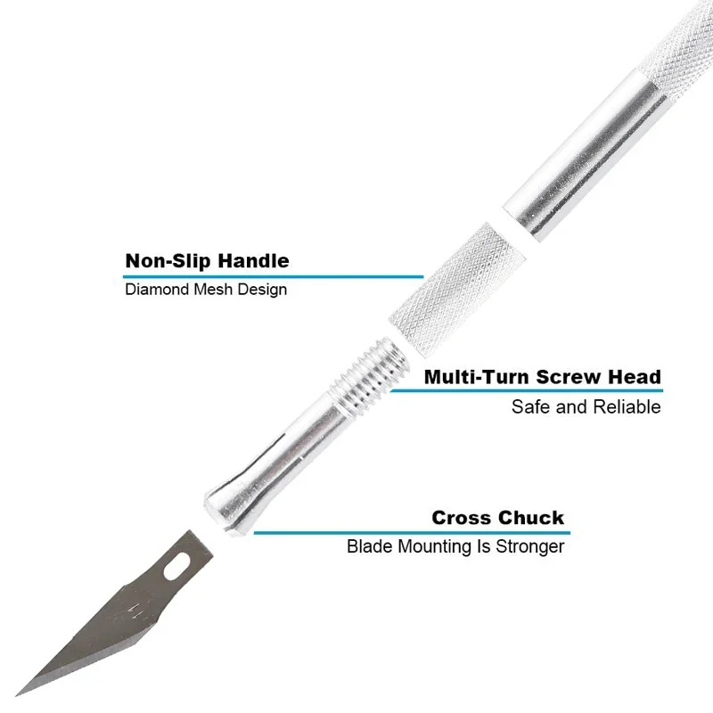 Craft knives non-slip engraving metal knife kit + 40/10pcs #11 blades for mobile phone PCB repair hand tools