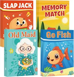6 - in - 1 Fun & Educational Card Games for Kids - Perfect for Family Game Night & Holiday Gifts (4IN1)