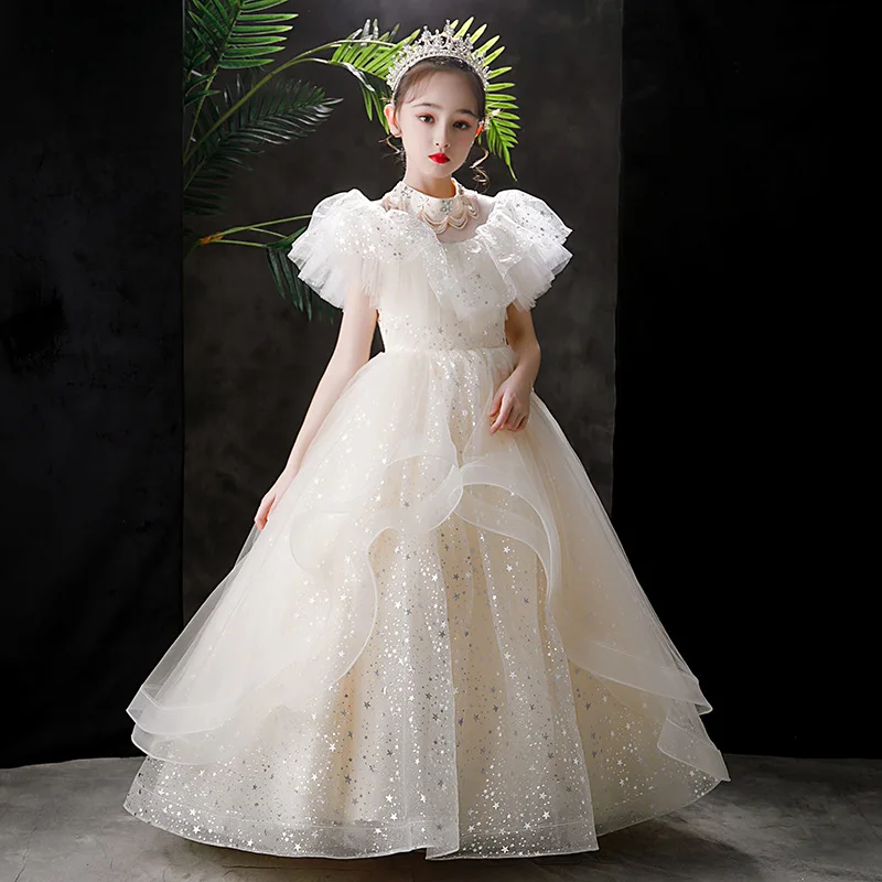 

Girls evening dress princess dress 2022 new children's dress little girl flower wedding dress piano playing costume