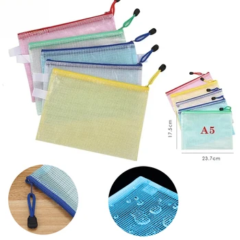 5PCS A5 Mesh Zipper Document Bags – Stationery Storage File Folders for School & Office 1