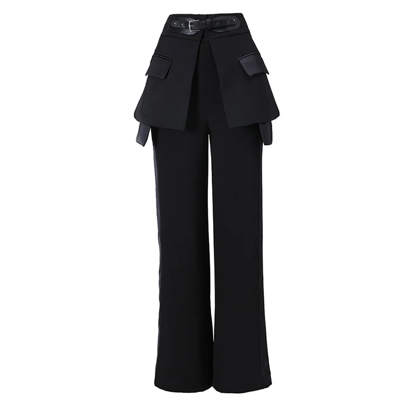 EAM Black Irregular Pants High Waist Leather Long Wide Leg New Loose Fit Trousers Women Fashion Spring Autumn 2026 JQ78101