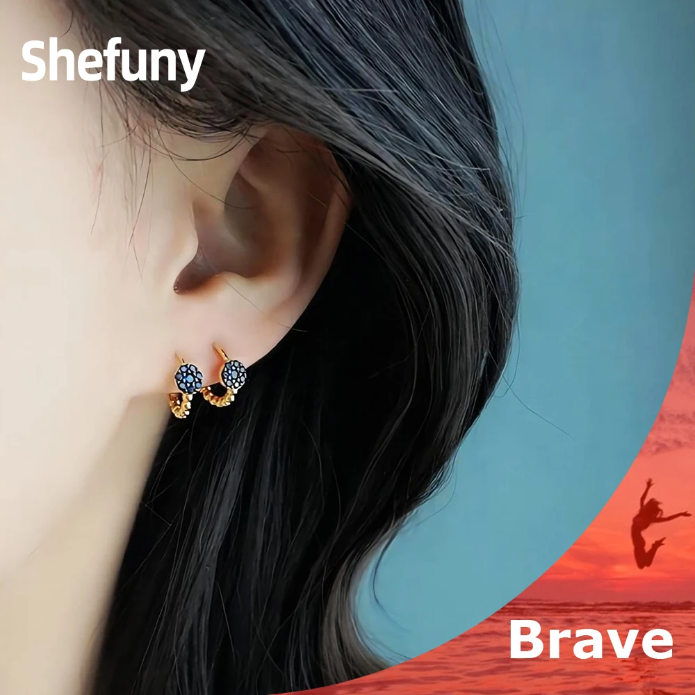 

Shefuny 925 Sterling Silver Blue Zirconia Hoop Earrings Gold Color Circle Round Earrings For Women Fine Jewelry Gift Wholesale