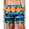Coconut Tree Pattern Beach Shorts For Men Fishbone 3D Printed Swim Trunks Summer Street Surf Board Shorts Vacation Short Pants 3