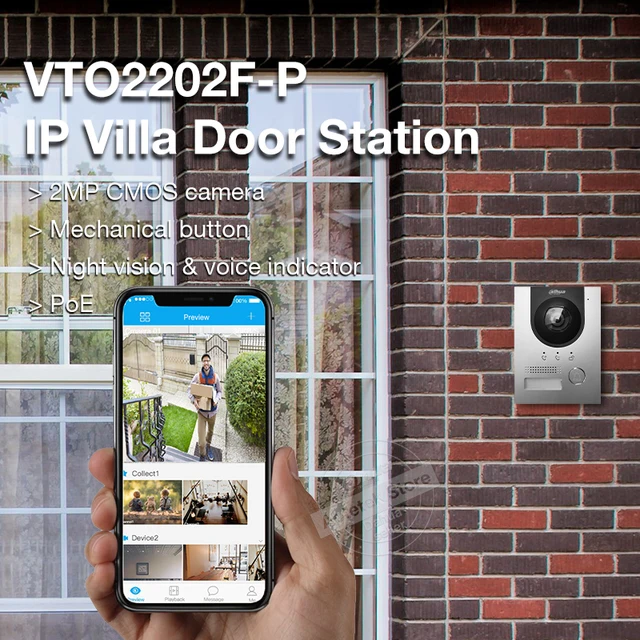 Dahua 2-Wire PoE Video Intercom VTO2202F-P-S3 2MP IP 160° Fisheye Doorbell Camera Support Surface & Flush Mount IP65 IK07 H.265 6