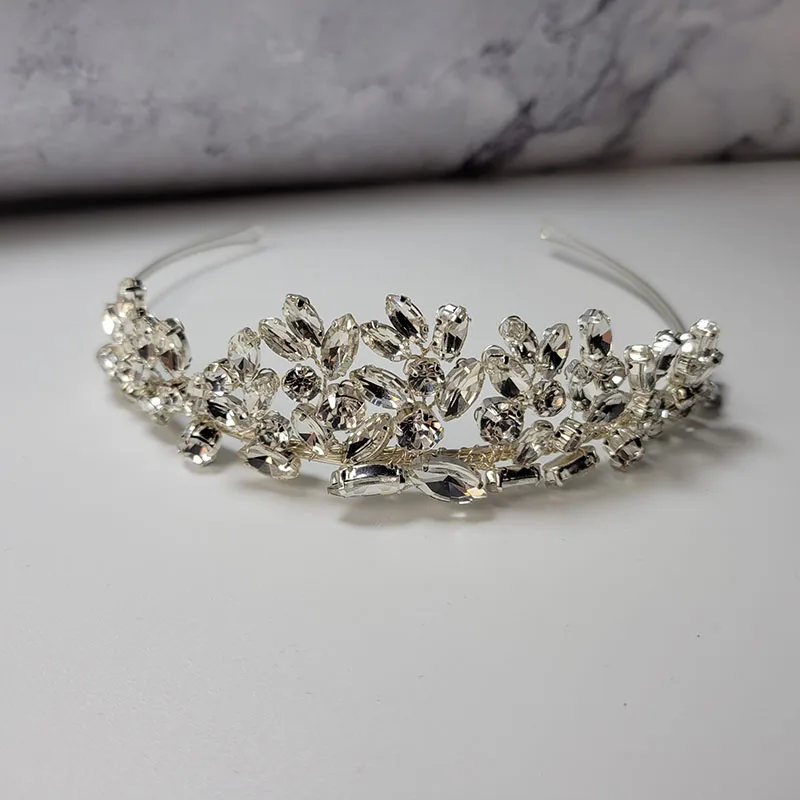 

SLBRIDAL Handmade Rhinestones Crystal Pearls Flower Bridal Tiara Headband Wedding Bridesmaids Headdress Crown Women Hair Jewelry