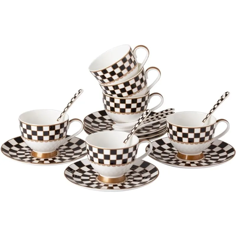 Black and White Checker Van Gogh Cups and Saucers Set of 6 teapot cup set coffee cup saucer set