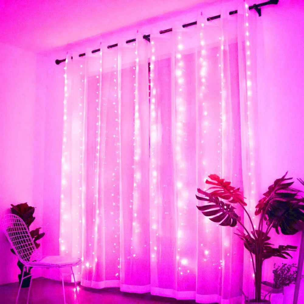 thumbnail image 1 of Cadena de luces LED para cortina de 6/3 m, decoración con USB, 8 modos, para el hogar, fiestas de Navidad, Año Nuevo, bodas, Navidad 2024, adornos, 1 of 5