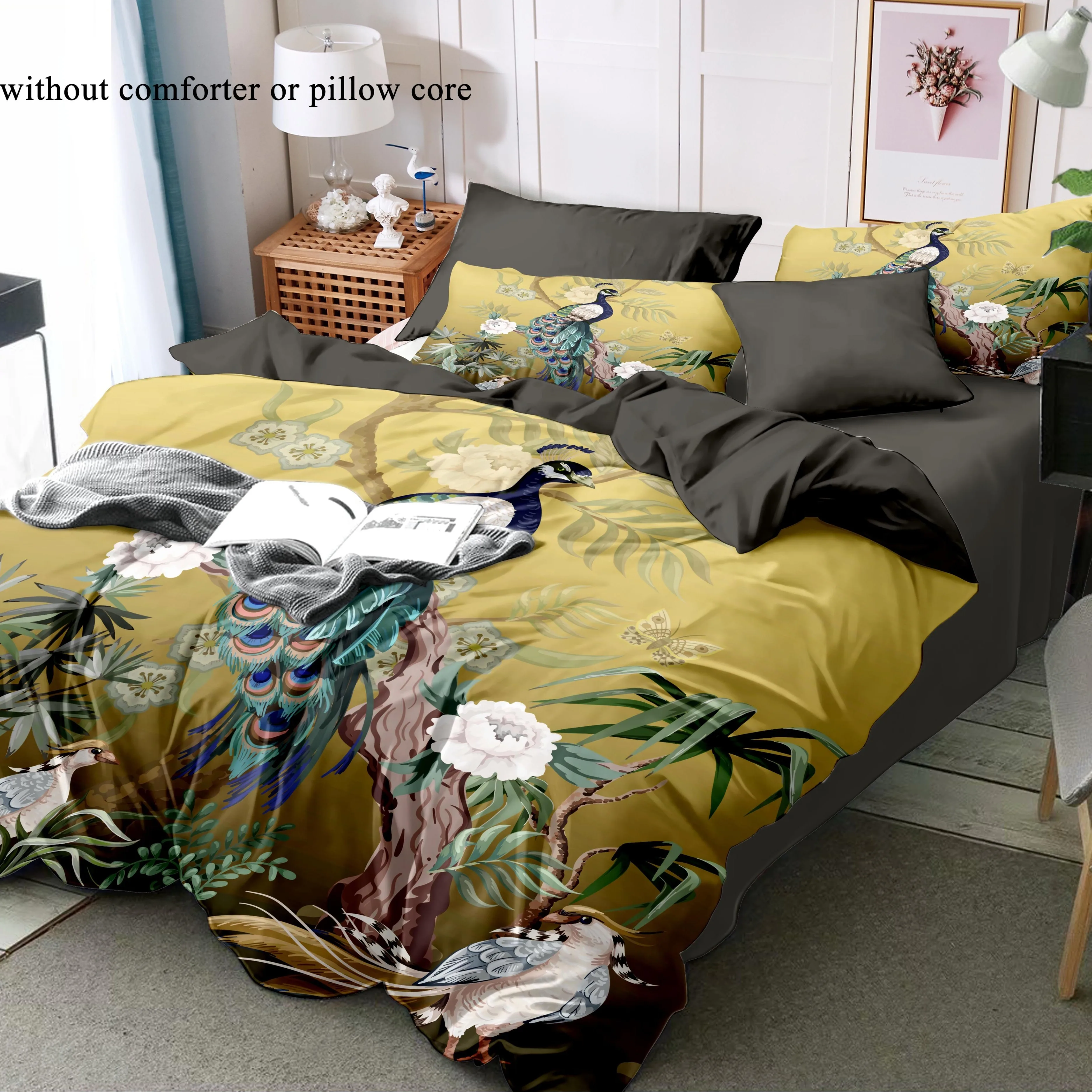 2pcs/3pcs Duvet Cover Set (1 Duvet Cover + 1pc/2pcs Pillowcase, Without Core), 3D Elegant and Gorgeous Retro Peacock Flowers