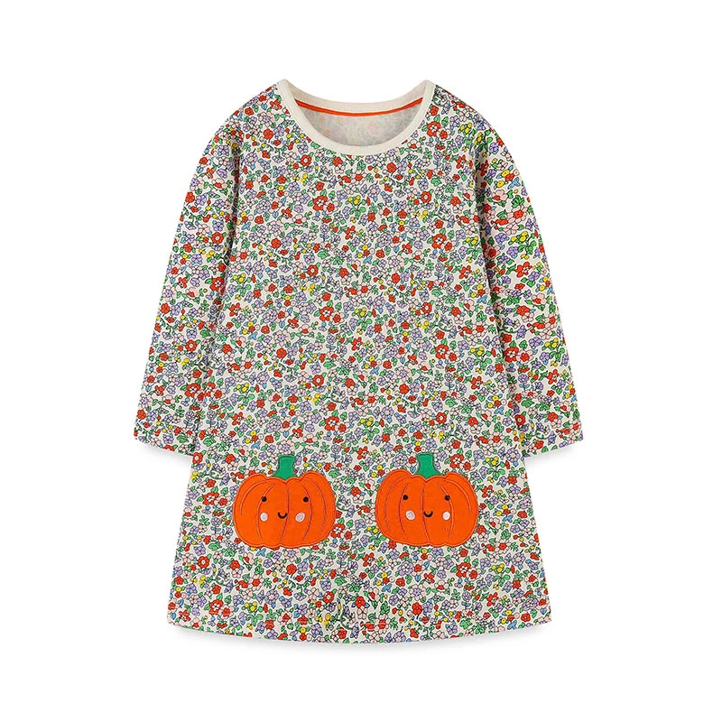 

Jumping Meters 2-7T Princess Halloween Girls Dresses Pumpkin Applique Children's Clothing Toddler Kids Foral Frocks Costume