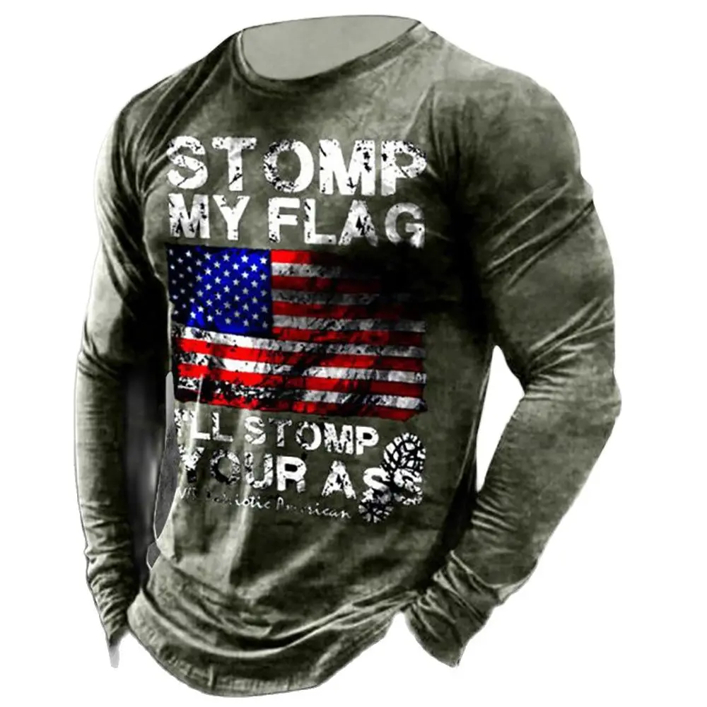 Fashion Letter Print American T-shirt 3d Long Sleeve Loose Spring Autumn Men's Casual Breathable Oversized T-shirt Top Clothes