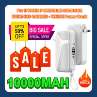 For IPHONE PORTABLE CHARGER 10000MAH BUILT-INS CABLES - WHITE Power Bank 1