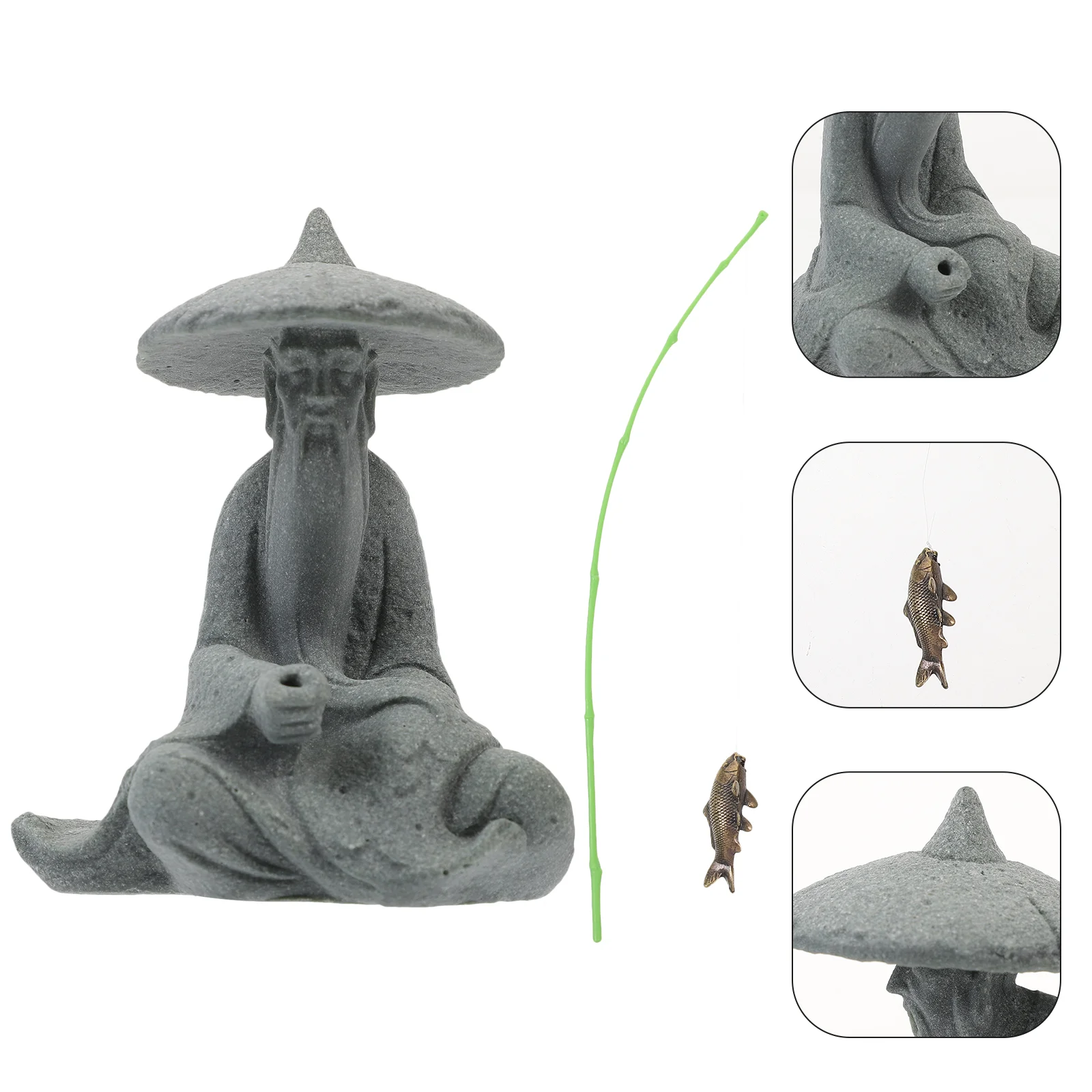 

Miniature Decorative Resin Fisherman Figurine Potted Landscape Ornament Rockery Decor