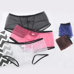 Men See Through Ultra-thin Boxer Briefs Shorts U Convex Pouch Underwear Panties Mesh Low Rise Transparent Qucik-Dry Underpants