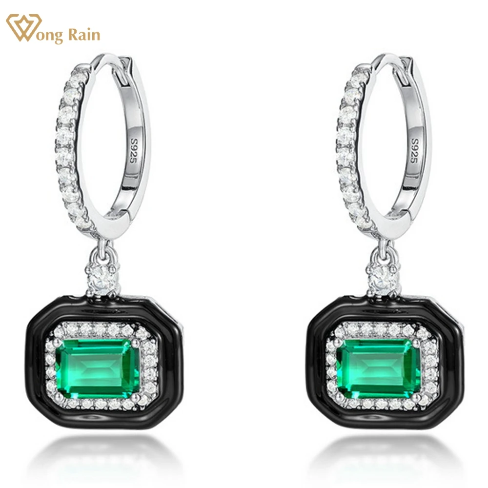 

Wong Rain Vintage 925 Sterling Silver 5*7 MM Emerald High Carbon Diamond Gemstone Drop Earrings for Women Jewelry Free Shipping