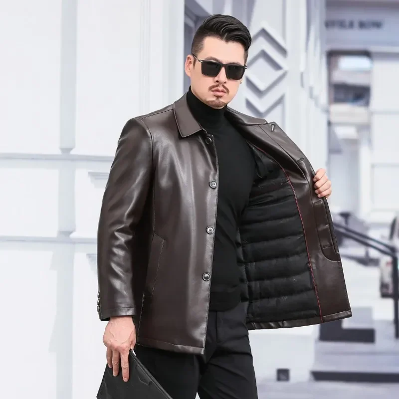 

Утепленный кожаный пуховик Мужская кожаная куртка с лацканами мужская кожаная куртка со съемной внутренней подкладкой кожаная куртка