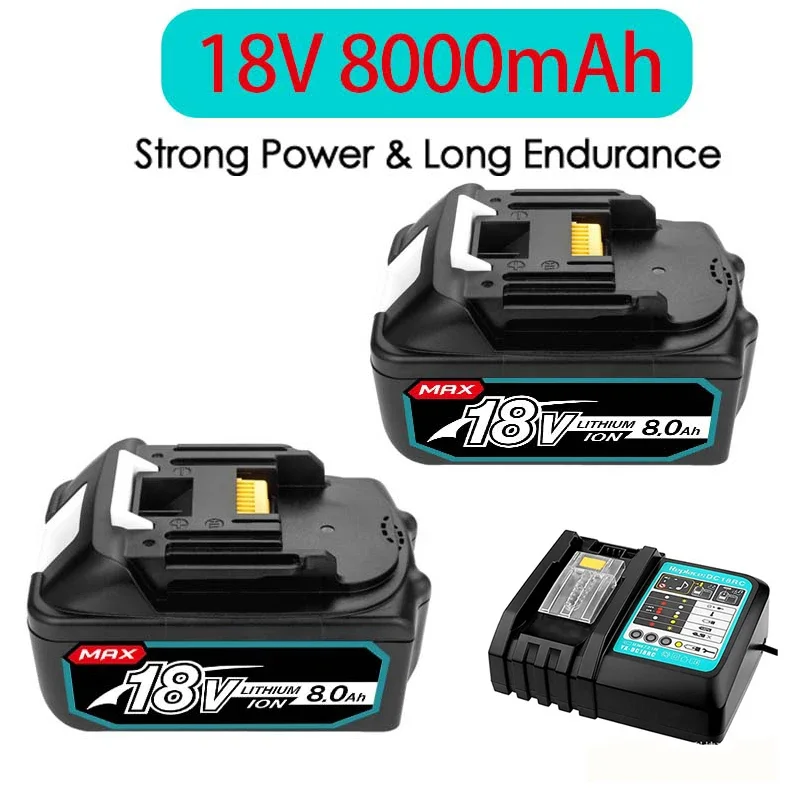 

For Makita 18V 8Ah 18650 Lithium Ion Battery for Radio Saw Lawn Mower Battery LXT BL1860B Aicherish With Charger