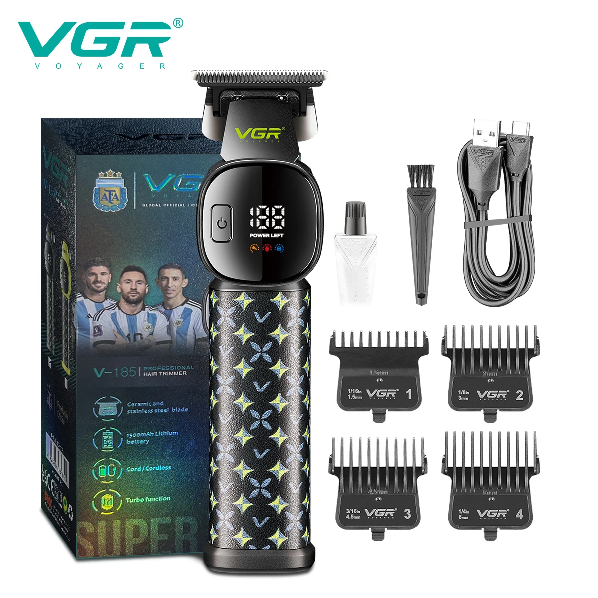 VGR 185 آلة قطع الشعر اللاسلكي Led Dispay مشابك شع...