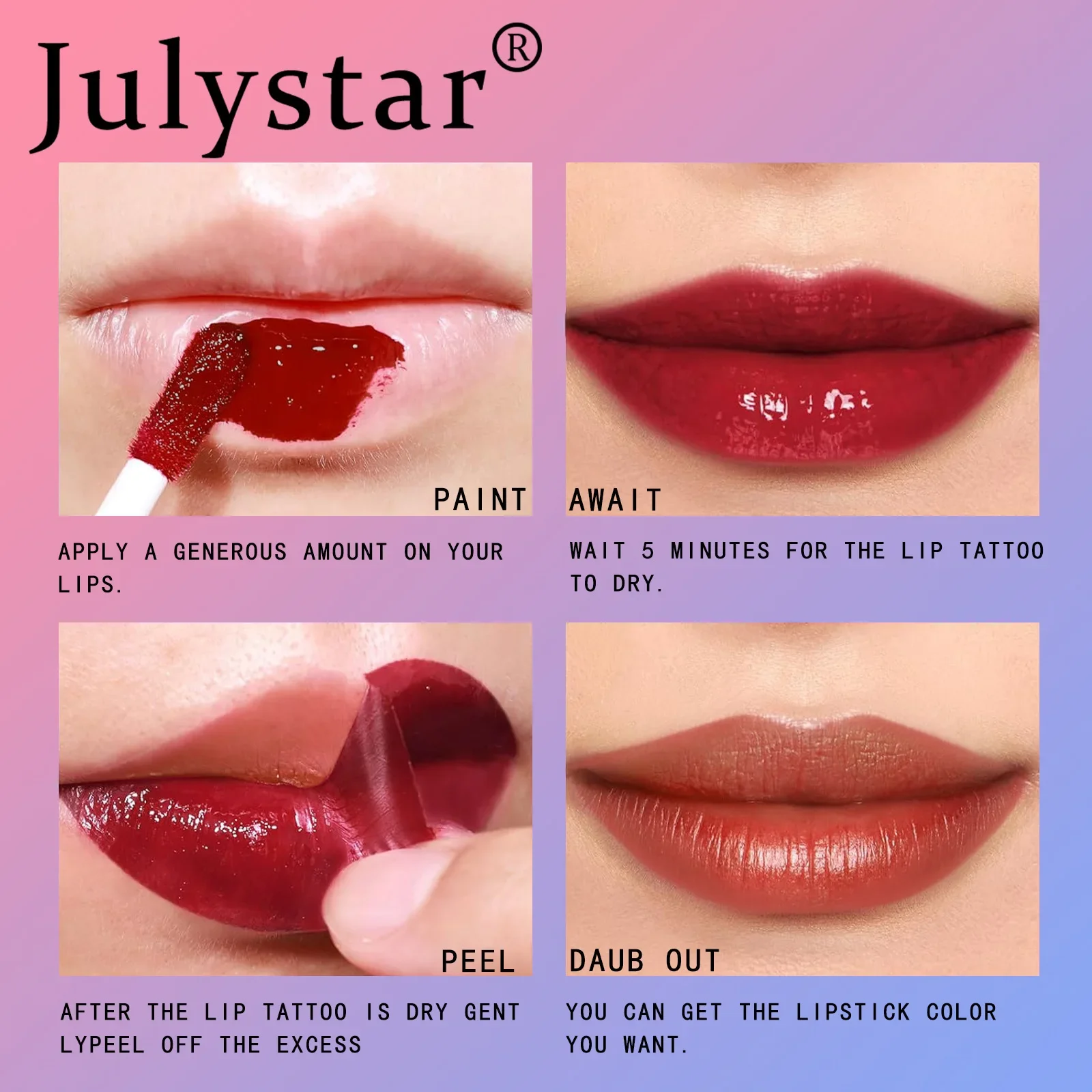 Lip Makeup Julystar Peel Off Liquid Lipstick 6 Color Waterproof Lasting Matte Pink Lip Gloss Moisturizer Tear-off Lip Stain Cosmetic Makeup