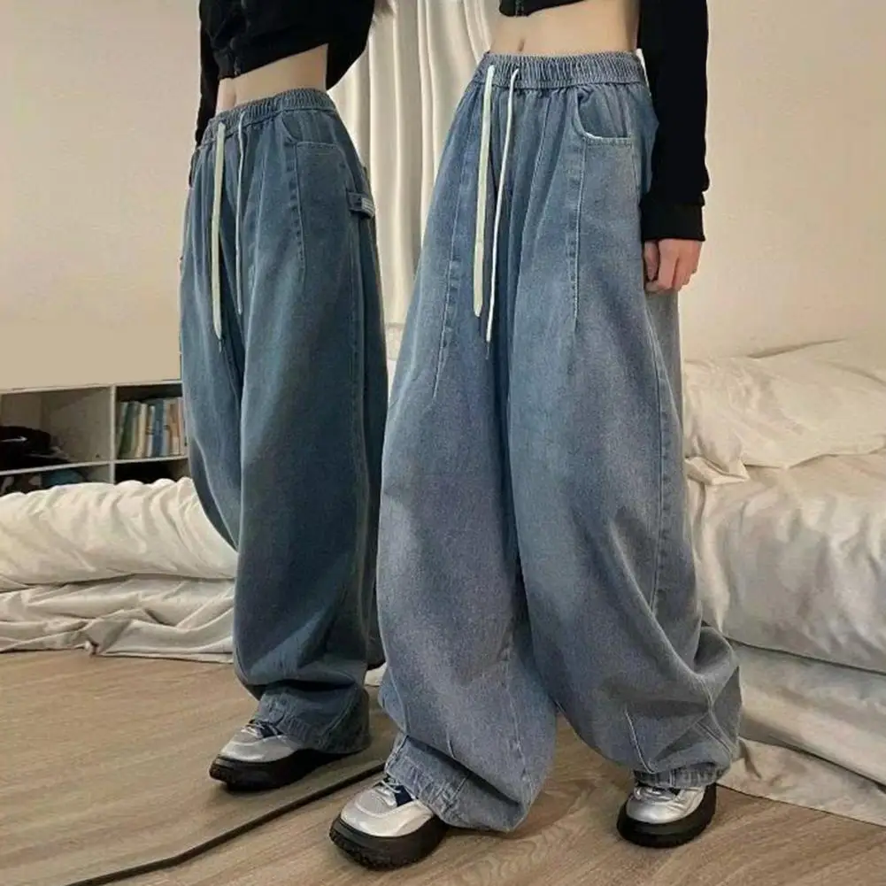 

Spring Women Vintage Baggy Jeans Elastic Waist Oversized American Trouser Denim Wide Leg Streetwear Straight Basic Pants Y2k