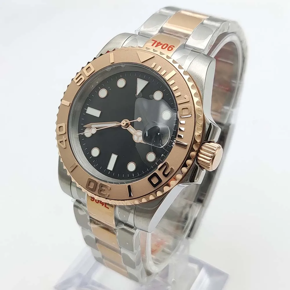 Luxury 40mm Men's Mechanical Watch Sapphire Stainless Steel Rose Gold Case Waterproof Business NH35 Automatic Movement