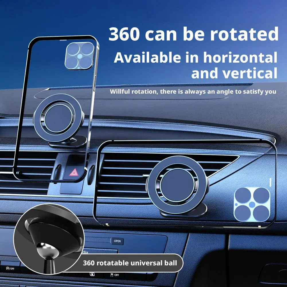 Magnetic Car Phone Holder with Air Vent Clip and Stand-On Design