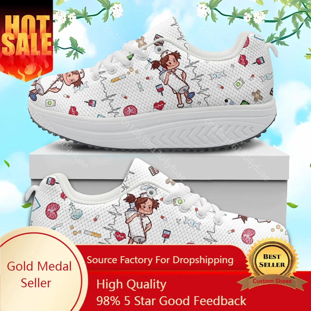 Spring Autumn Women's Swing Shoes Mesh Woman Platform Footwear Female Nurse Shoe Medical ECG Medicine Print Sneakers