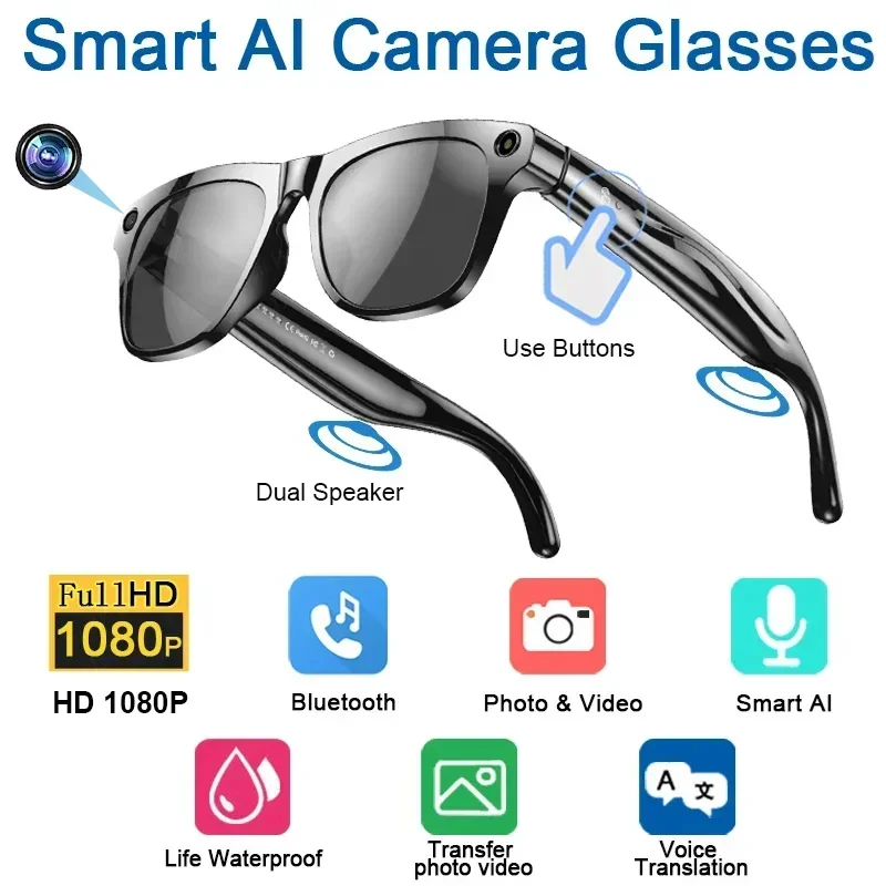 Lenovo 8K AI Smart Glasses With 100MP Camera Chat GPT Touch Sport Sunglasses Bluetooth Call Video Music Player ForMen Women