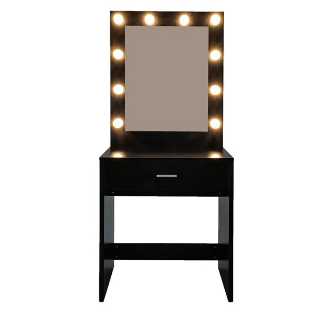

FCH Dresser With a Light Cannon Large Mirror Single Drawer And 10 Warm Light Bulbs Dressing Table Black