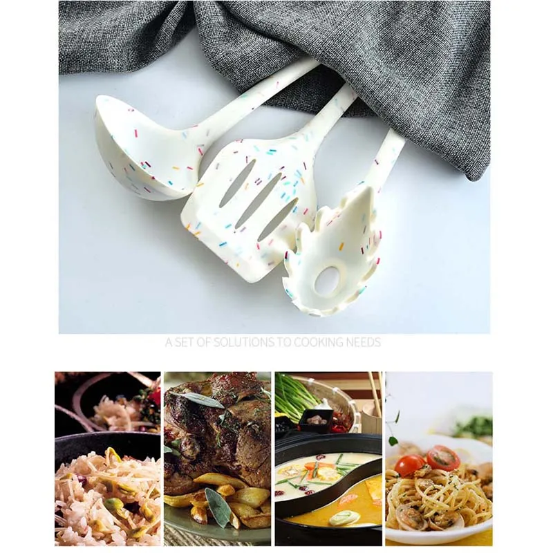 Kitchen utensils Creative Color Dot Silicone Kitchenware Long Handle Soup Spoon Colander Frying Spatula Egg Beater Household Cooking Tool