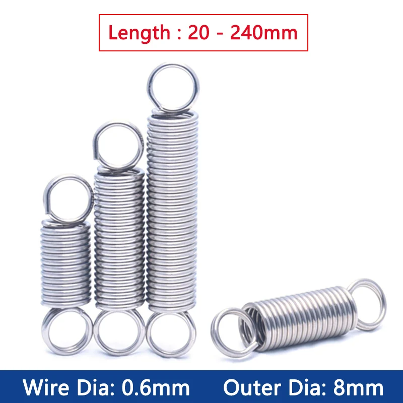 Filo Dia 0.6Mm 304 Acciaio Inossidabile Doppio Gancio Molla Di Tensione Accessori Hardware Diametro Esterno 8Mm Lunghezza 20-240Mm Anello Chiuso