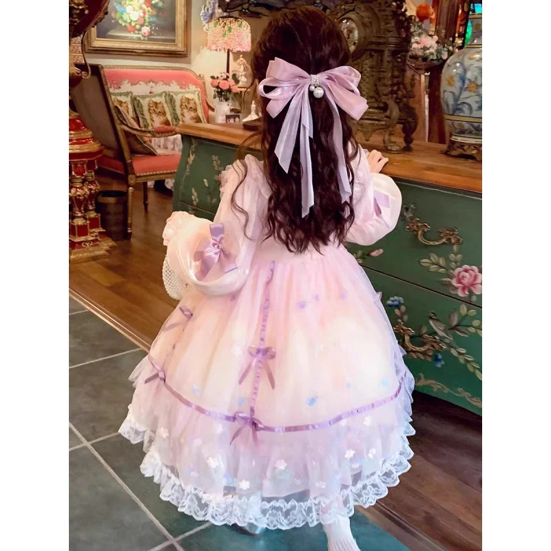 Girl's Lolita Princess Dress Spring and AutumnNew Western Style Children Puff Mesh Dress Girls Birthday