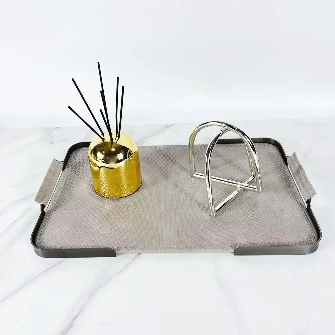 Metal Decorative Tray Rectangular Leather Tray Creative Home Decorations Living Room Storage Supplies Coffee Table Organizer