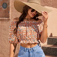 Dominique Floral Lantern Sleeve Off-Shoulder Crop Top 1