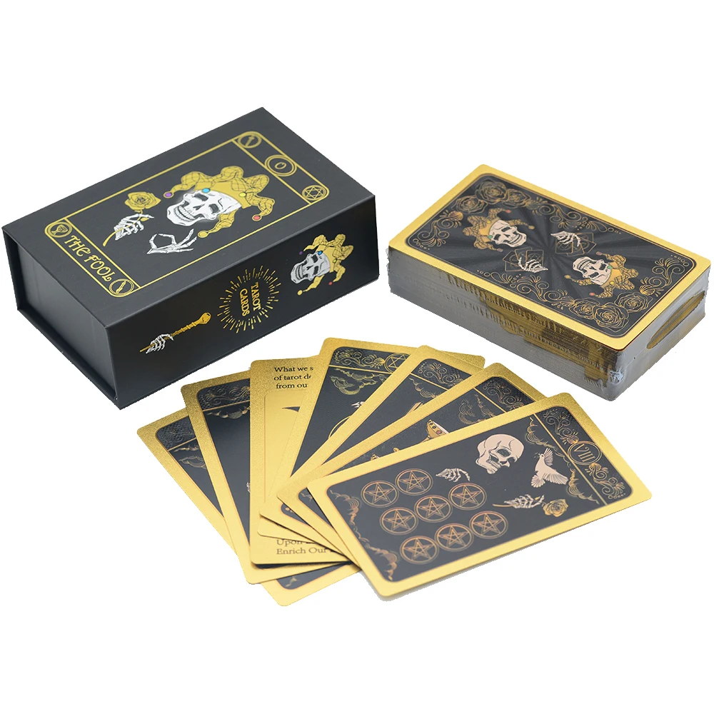 New Mysterious Skull Gold Foil Tarot PVC Desktop Game Divination Card Gift Box Set Bronzing Waterproof Deluxe Paper Manual rose gold tarot card set table game 12 7cm paper guide divination forecast waterproof and wearable high end 80pcs astrology