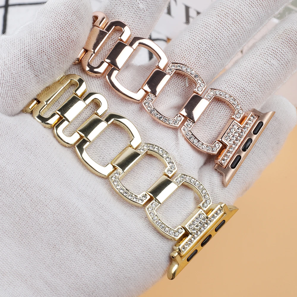 Luxury Metal Strap For Watch Diamond Chain Strap Women Bracelet for Watch 38mm 42mm 44mm 40mm Belt