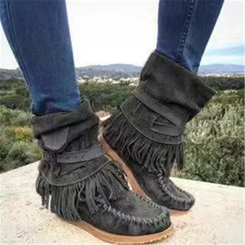 Women Suede Boots With Tassel Luxury Vintage Matte Shoes Non Slip Shoes Fashionable