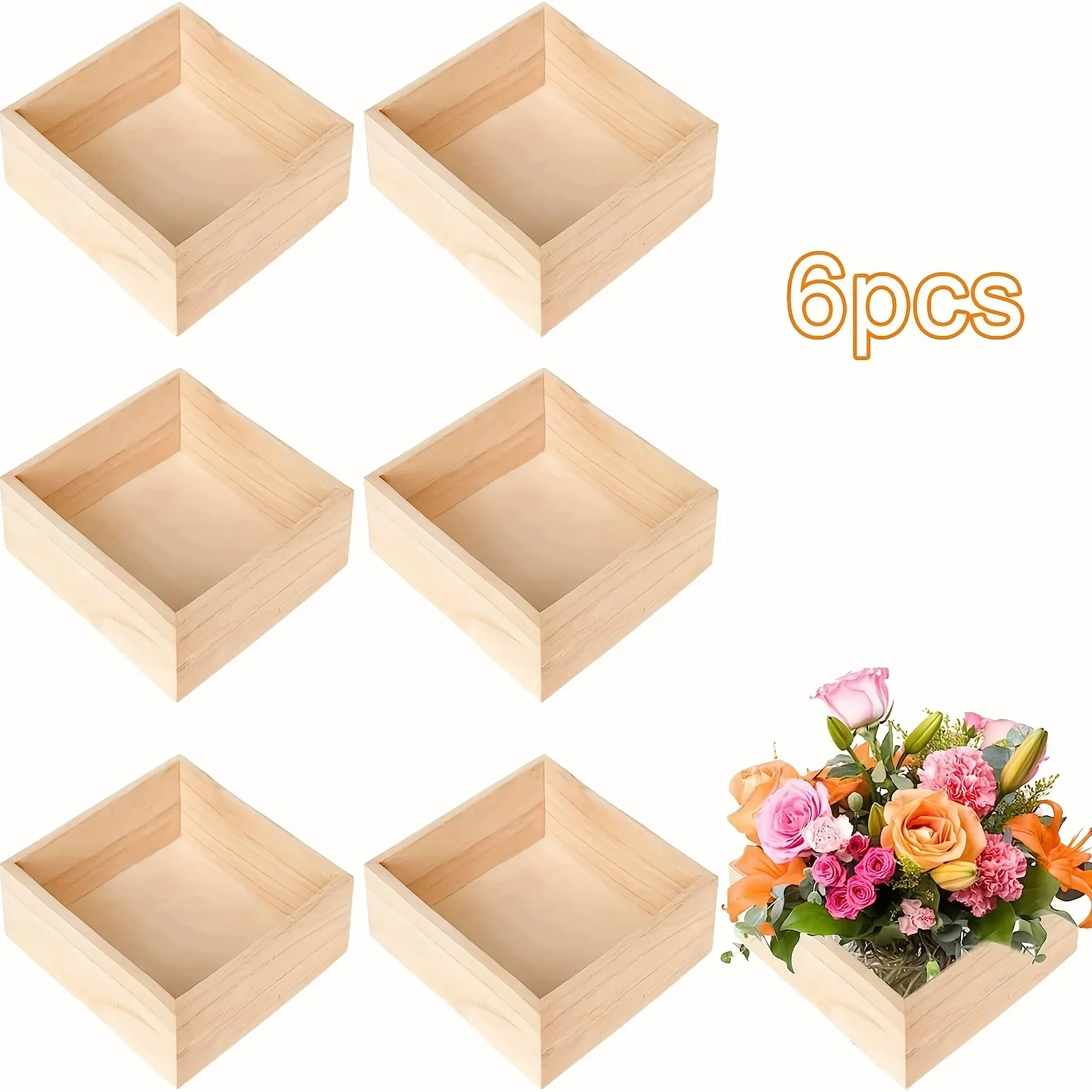 

6pcs Unfinished Wooden Box, 5.91 X 5.91 Inch Square Rustic Wooden Box Craft Storage Organizer Box For Storage DIY Craft