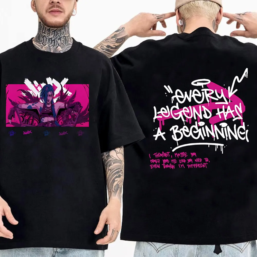 Cartoon Arcane T Shirt Men Jinx Fashion Streetwear Anime Graphic Tee Tops High Quality Cotton Short Sleeve T-shirt 4