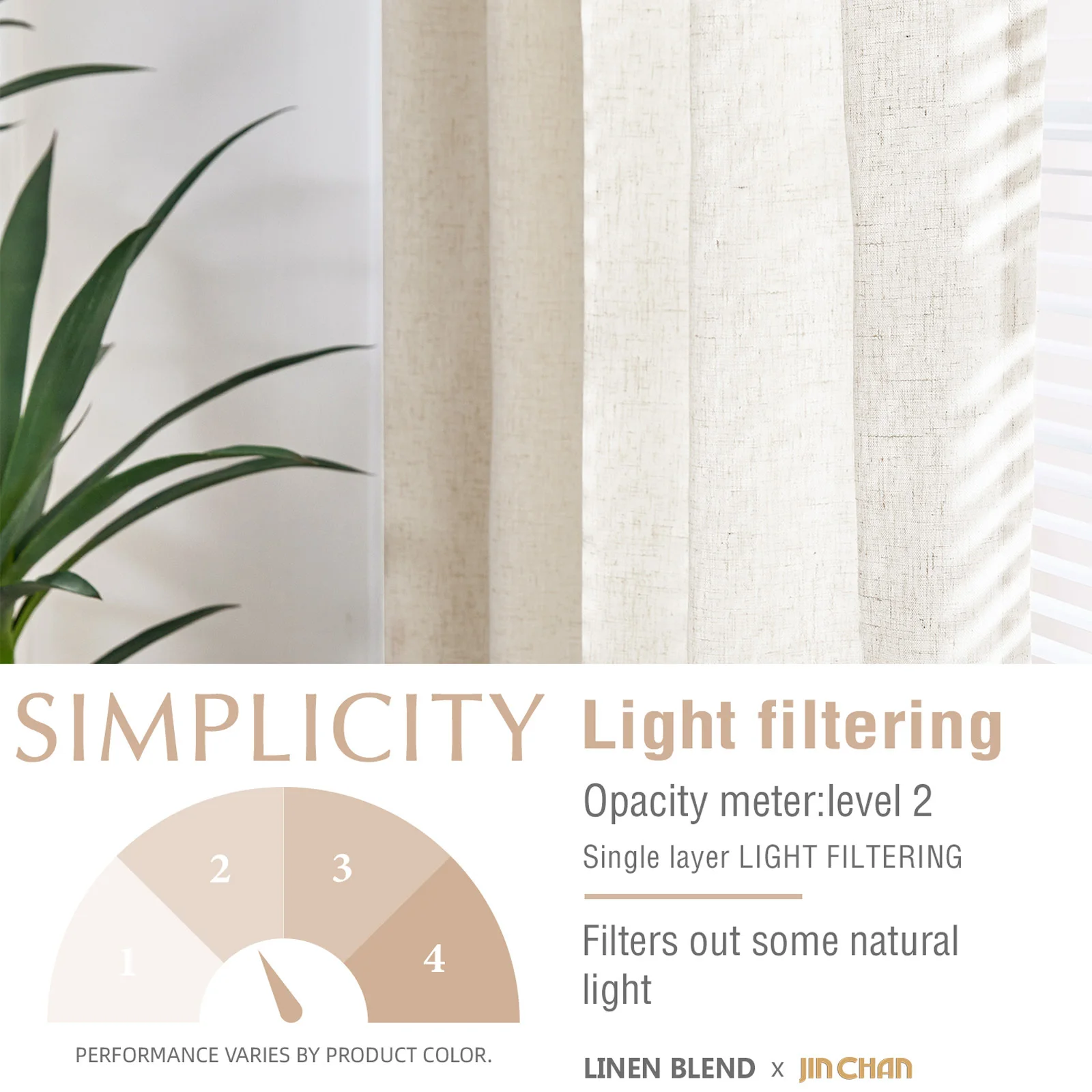 JINCHAN 127*160CM Linen Blend Curtains For Living Room Bedroom Farmhouse Rod Pocket Back Tab Light Filtering Window Drapes 1PCS 5