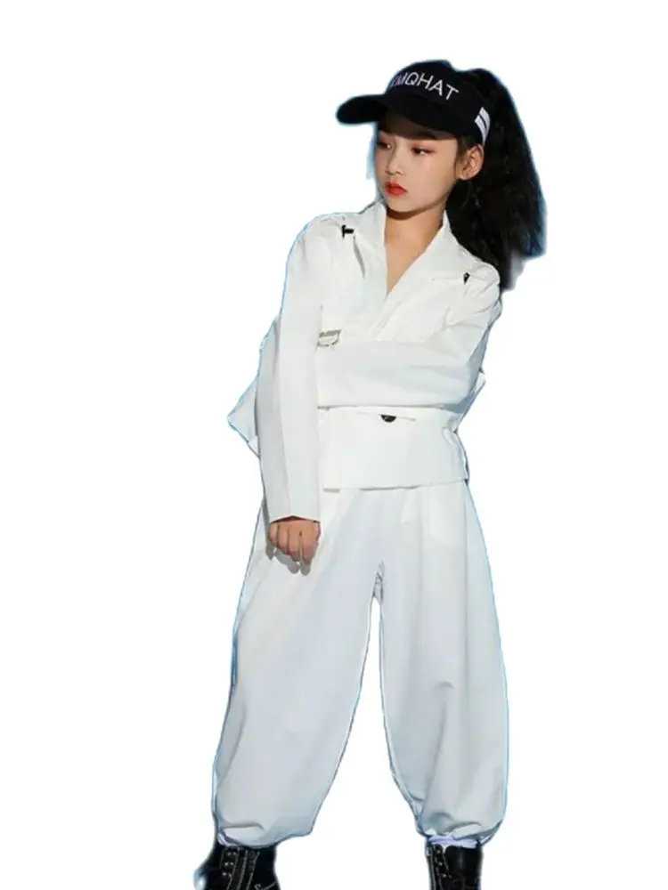 

1set/lot 3pcs Kids Hip Hop Clothing White Suits Street Dance Stage Costumes Modern Jazz Performance boy Girls Hip Hop costumes