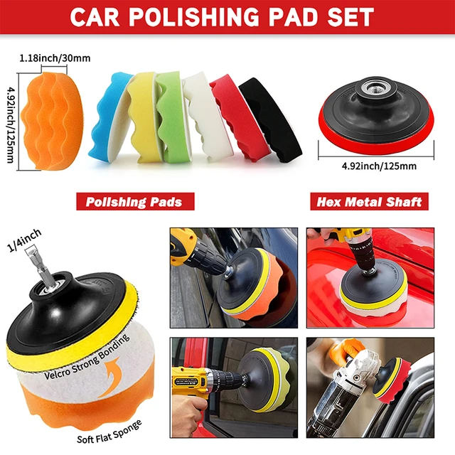 3/4/5'' Car Foam Buffing Pads Car Polishing Pad Kit Car Polisher Sponge  Foam Pads Buffing Wax Polisher Set Drill Polishing Kit - AliExpress