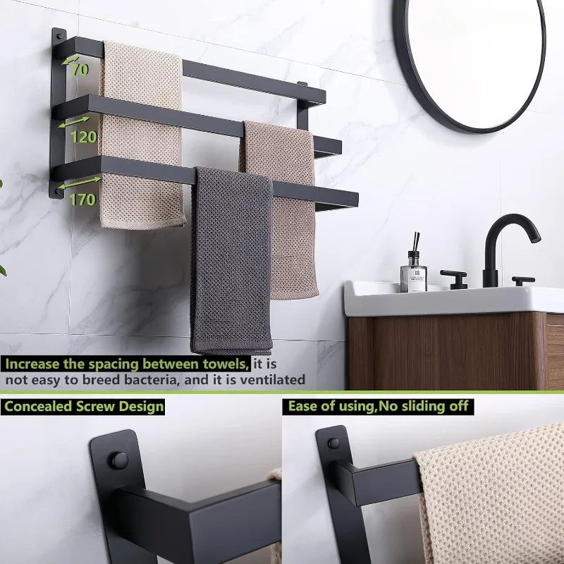 Towel Bars Bath Towel Holders Bathroom 3-Tiers Ladder Rails Wall Mounted Towels Shelves Rack Stainless Steel,