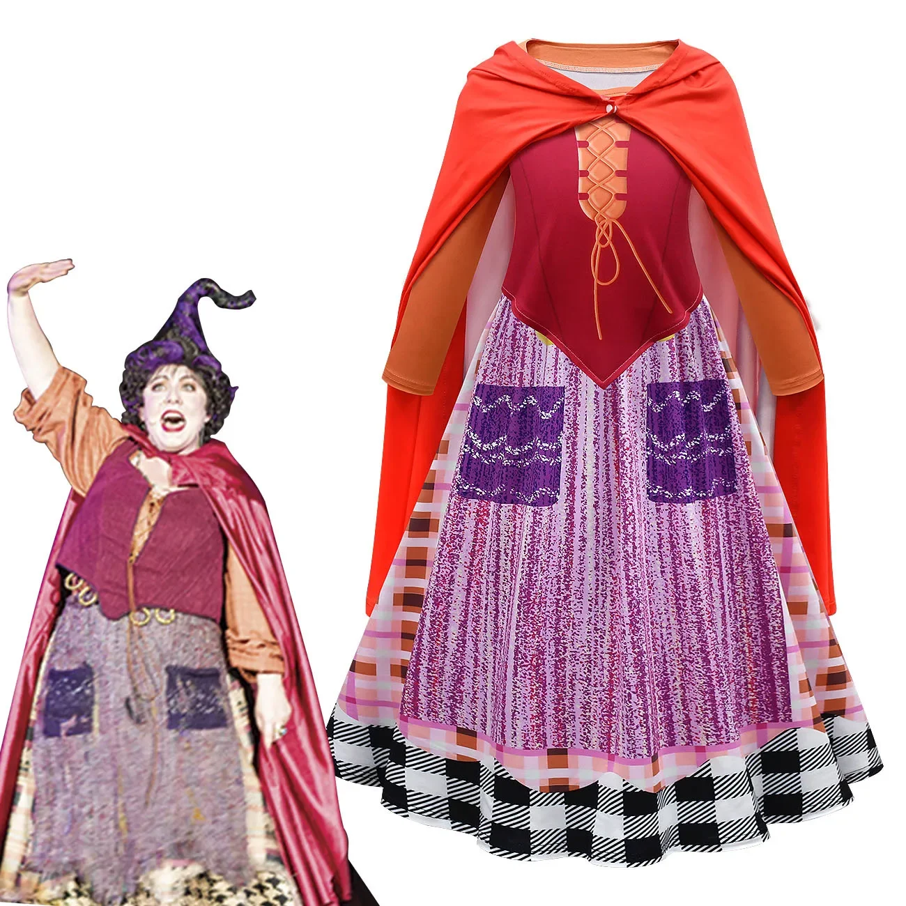 Nuove Ragazze Halloween Hocus Pocus Sarah Witch Sanderson Carnival Cosplay Costume Princess Dress Outfit Kids Birthday Party Clothes