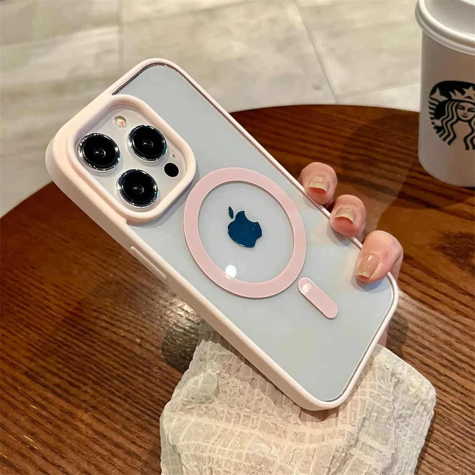 شاحن لاسلكي مغناطيسي شفاف فاخر لحافظة For Magsafe لهاتف For iPhone 16 15 13 12 11 Pro Max 15 14 Plus جرابات هاتف غطاء مقاوم للصدمات