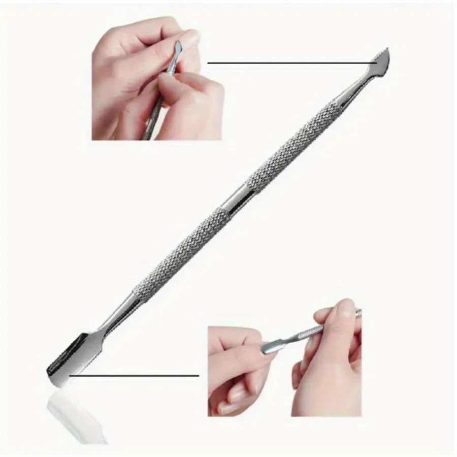 Stainless steel double headed skin thruster is used for pedicures and nail care, eliminating dead skin and cleaning nails