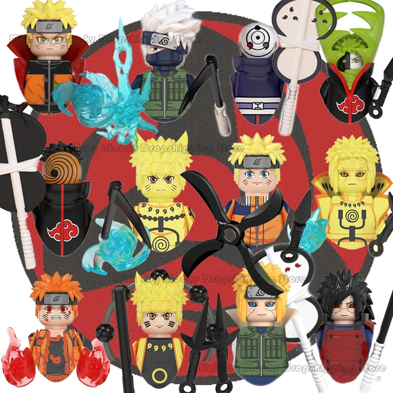 Naruto Sasuke Sakura Kakashi Obito Jiraiya Tsunade anime dolls Mini Action  toy Figures cartoon Assemble blocks kid Birthday gift