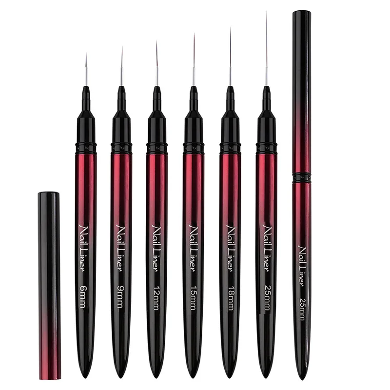 6/9/12/15/18/25mm Nail Art Liner Brushes Gel Nail Brush Gel Nail Polish Painting Brush Drawing Nail Art Design Brush Pen 6