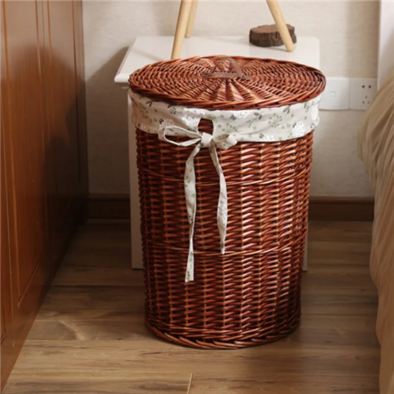 Vintage Style Rattan Woven Dirty Clothes Basket Willow Woven