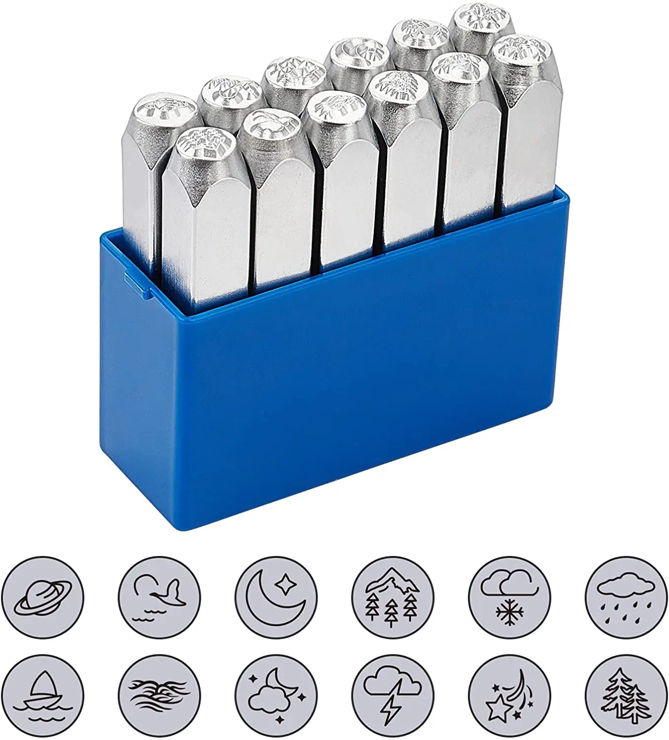 12Pcs 6mm Platinum Weather Alphabet Metal Design Stamps Letter and Number Stamp Set for Punching Metal Jewelry Leather Wood