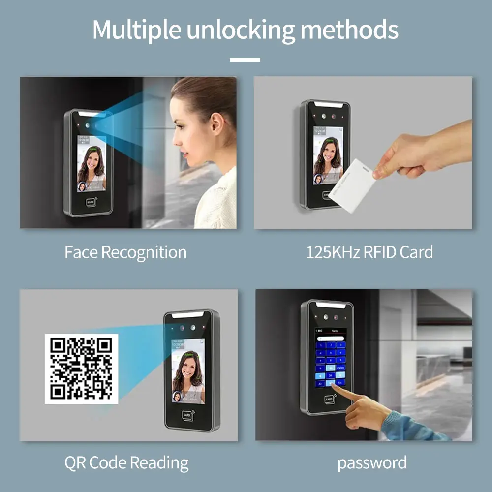 TCP/IP WiFi AI Facial Face Recognition Time Attendance Access Control Machine RFID Card Reader Electric Empolyee Recorder System Face Recognition Access Control System Door Access Controller